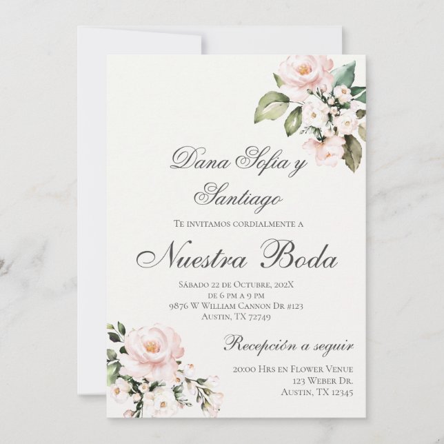 Blush Pink Floral Spanish Wedding  Invitation (Front)