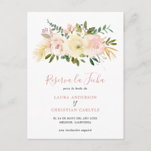 Blush Pink Floral Spanish Wedding Save the Date Announcement Postcard