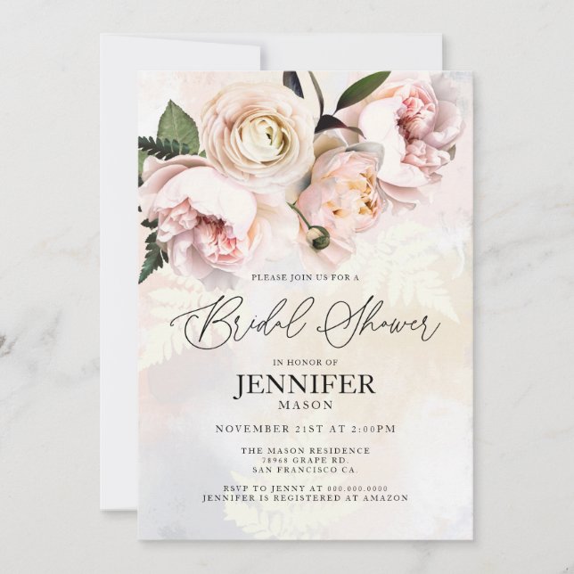 Blush Pink Floral Spring Bridal Shower Invitation (Front)