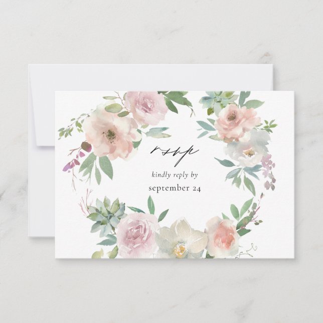 Blush Pink Floral & Succulent w Meal RSVP Card (Front)