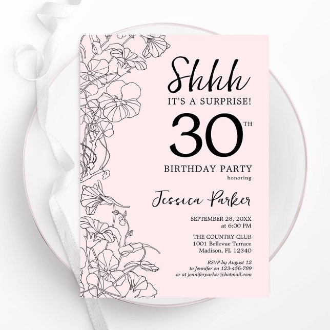 Blush Pink Floral Surprise 30th Birthday Invitation (Creator Uploaded)
