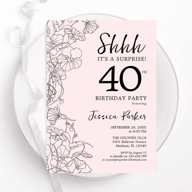 Blush Pink Floral Surprise 40th Birthday Invitation (Creator Uploaded)