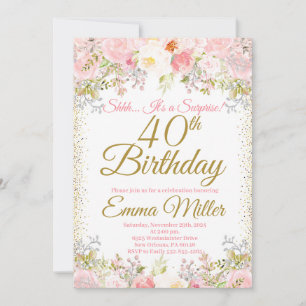 Blush Pink Floral Surprise 40th Birthday Invitation