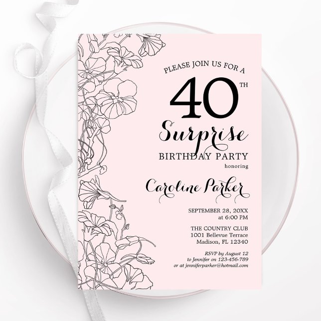 Blush Pink Floral Surprise 40th Birthday Party Invitation (Creator Uploaded)