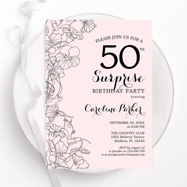 Blush Pink Floral Surprise 50th Birthday Party Invitation (Creator Uploaded)