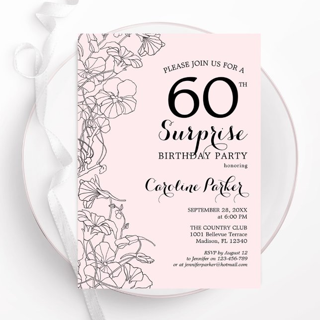 Blush Pink Floral Surprise 60th Birthday Party Invitation (Creator Uploaded)