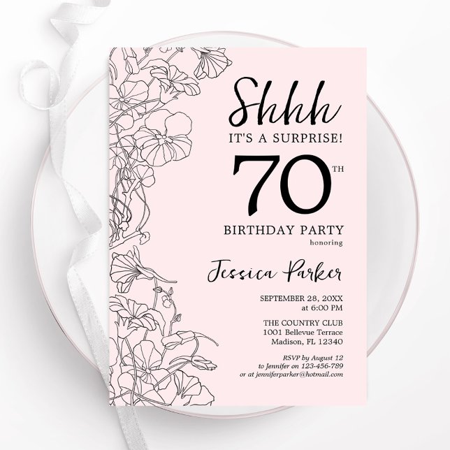 Blush Pink Floral Surprise 70th Birthday Invitation (Creator Uploaded)