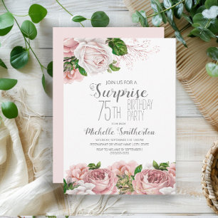 Blush Pink Floral Surprise 75th Birthday Women Invitation