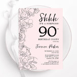 Blush Pink Floral Surprise 90th Birthday Invitation<br><div class="desc">Blush pink and black surprise 90th birthday invitation. Modern feminine design features botanical accents and typography script font. Elegant floral invite card perfect for a stylish female surprise bday celebration. Printed Zazzle invitations or instant download digital printable template.</div>