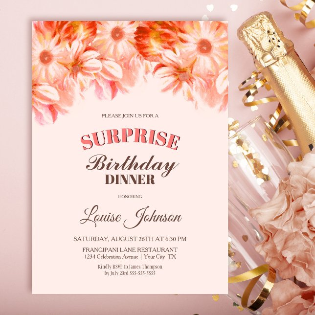 Blush Pink Floral Surprise Birthday Dinner Party Invitation (Creator Uploaded)