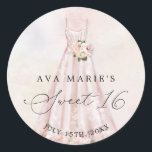 Blush Pink Floral Sweet 16th Birthday Classic Round Sticker<br><div class="desc">Elegant Blush Pink Floral Sweet 16 favours Round Stickers. Matching items in our store Cava Party Design.</div>