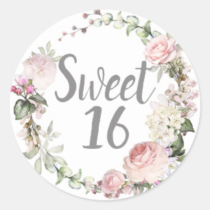 Blush Pink Floral Sweet Sixteen Classic Round Sticker