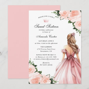 Blush Pink Floral Sweet Sixteen Invitation