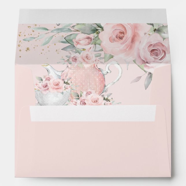 Blush Pink Floral Tea Party Birthday Bridal Shower Envelope (Back (Bottom))