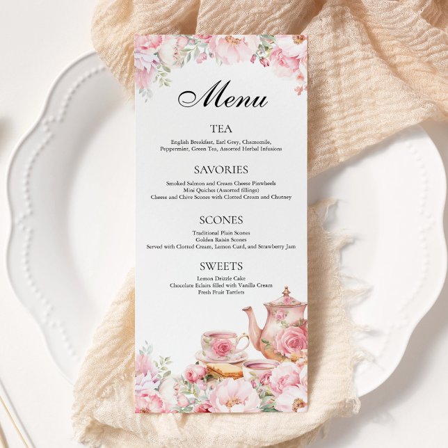 Blush Pink Floral Tea Party Menu (Creator Uploaded)