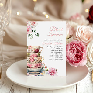Blush Pink Floral Teacup Bridal Luncheon Invitation