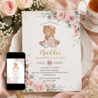 Blush Pink Floral Teddy Bear Tea Party Birthday