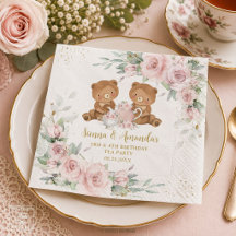 Blush Pink Floral Teddy Bears Tea Party Birthday