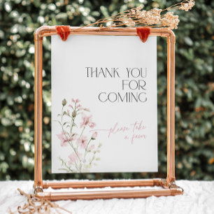 Blush Pink Floral Thank You for Coming Favours Pedestal Sign