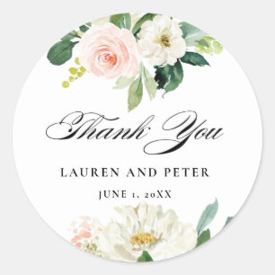 Blush Pink Floral Thank You Sticker
