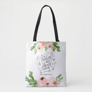 Blush pink floral thank you teacher gift tote bag