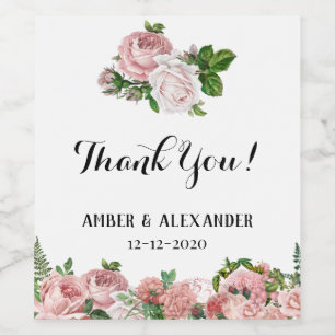 Blush Pink Floral THANK YOU Wine Label