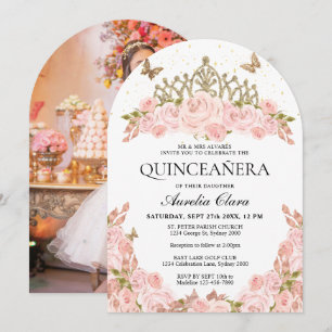 Blush Pink Floral Tiara Quinceanera Photo Arch Invitation