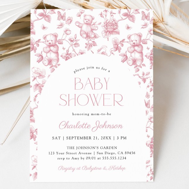 Blush Pink Floral Toile Girl Baby Shower Invitation (Blush Pink Floral Toile Girl Baby Shower Invitation)