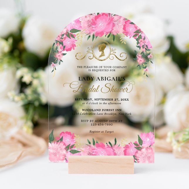 Blush Pink Floral Victorian Bridal Shower Arch Acrylic Invitations (Creator Uploaded)