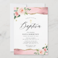 blush pink floral watercolor agate baptism