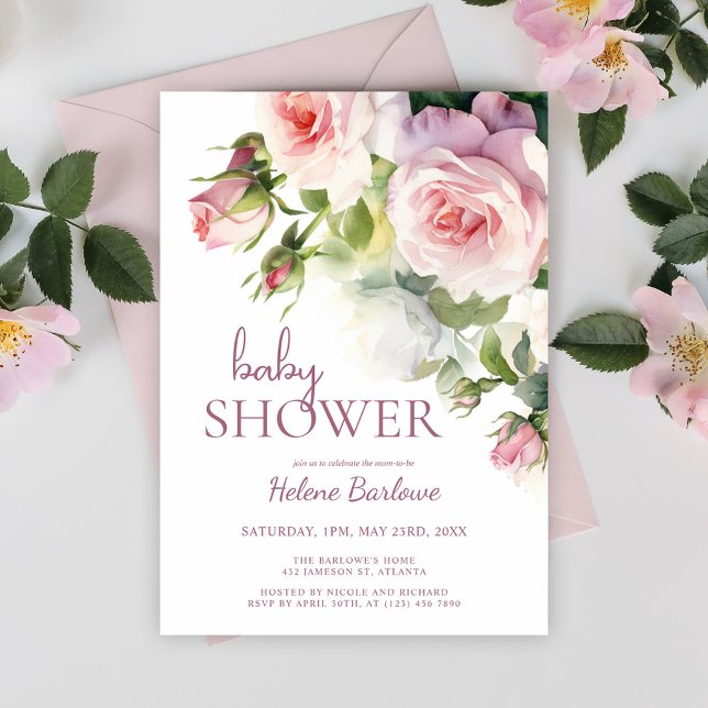 Blush Pink Floral Watercolor Baby Shower Invitation (Blush Pink Floral Watercolor Baby Shower Invitation)
