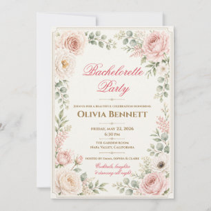 Blush Pink Floral Watercolor Bachelorette Party Invitation