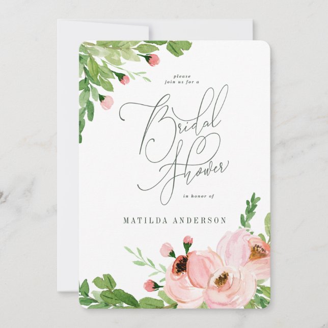 Blush pink floral watercolor bridal shower invite (Front)