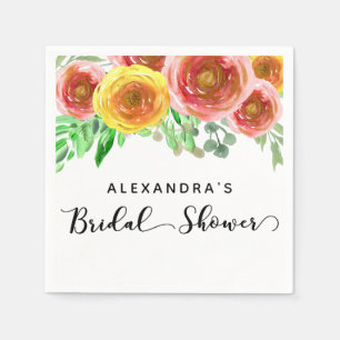 Blush Pink Floral Watercolor Bridal Shower Napkin