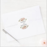 Blush Pink Floral Watercolor Couple Names Wedding Classic Round Sticker<br><div class="desc">Elegant Rustic Chic Blush Pink Rose Floral Summer Spring Wedding Envelope Sticker</div>