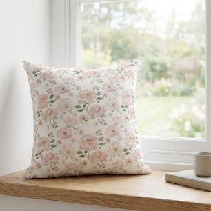 Blush Pink Floral Watercolor Cushion