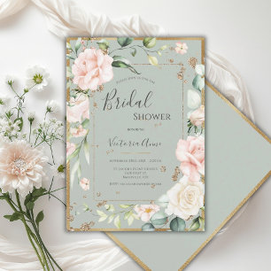 Blush Pink Floral Watercolor Elegant Bridal Shower Invitation