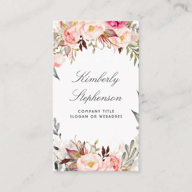 Blush Pink Floral Watercolor Elegant Business Card (Front)