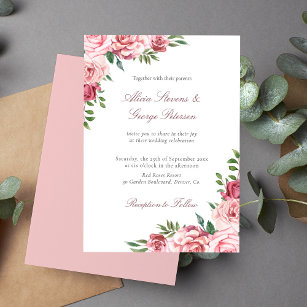 Blush pink floral watercolor elegant wedding invitation