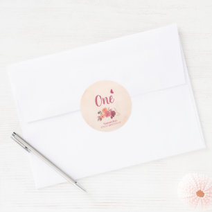 Blush Pink Floral Watercolor One First Birthday Classic Round Sticker