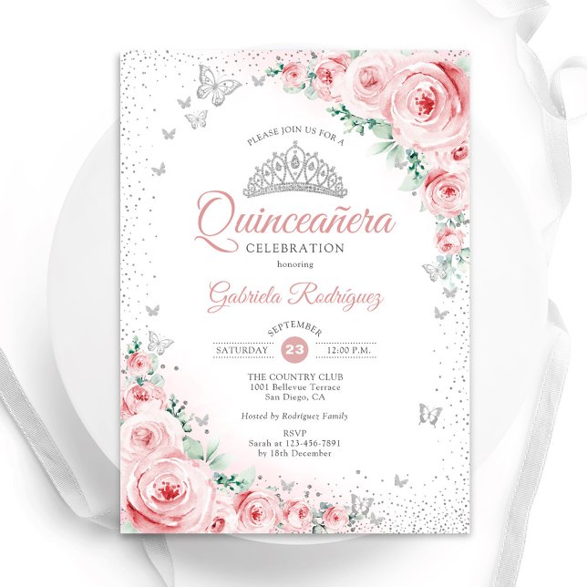 Blush Pink Floral Watercolor Roses Quinceanera Invitation (Creator Uploaded)