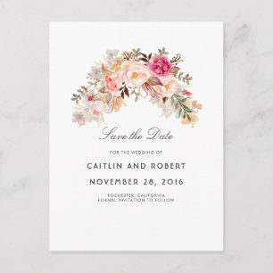 Blush Pink Floral Watercolor Save the Date Announcement Postcard