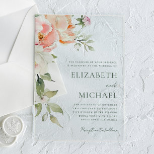 Blush Pink Floral Watercolor Wedding Acrylic Invitations