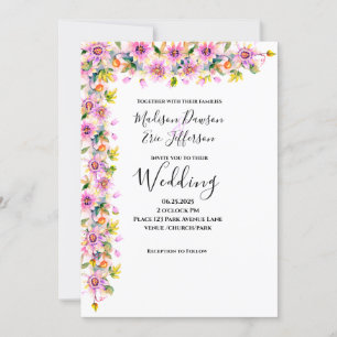 Blush Pink Floral Watercolor Wedding Invitation