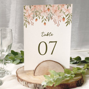 Blush Pink Floral Watercolor Wedding Table Numbers