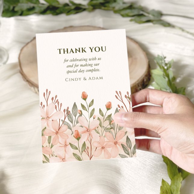 Blush Pink Floral Watercolor Wedding  Thank You Card (Creator Uploaded)