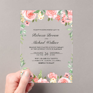 Blush Pink Floral Wedding Acrylic Invitations