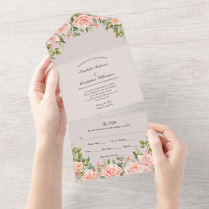 Blush Pink Floral Wedding All In One Invitation