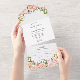 Blush Pink Floral Wedding All In One Invitation