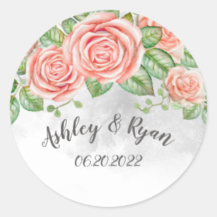 Blush Pink Floral Wedding Classic Round Sticker 